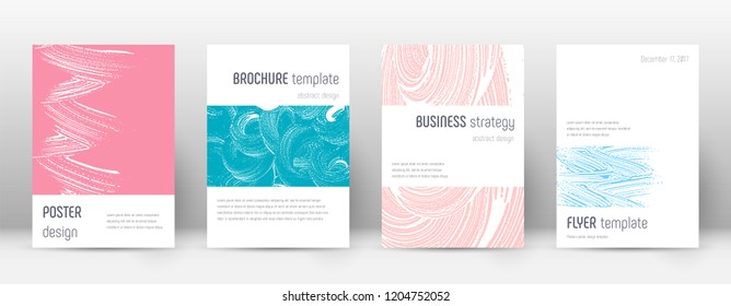 Cover page design template. Minimalistic brochure layout. Comely trendy abstract cover page. Pink and blue grunge texture background. Charming poster.
