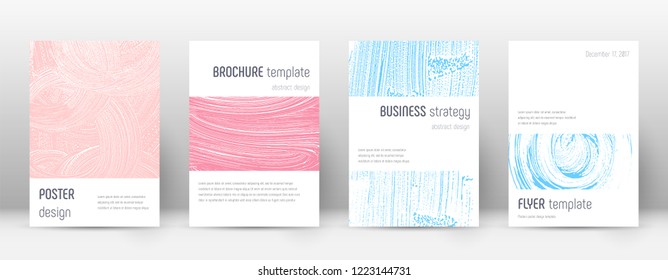 Cover page design template. Minimalistic brochure layout. Comely trendy abstract cover page. Pink and blue grunge texture background. Bewitching poster.