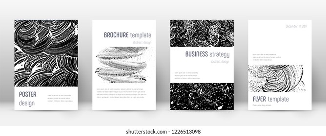 Cover page design template. Minimalistic brochure layout. Classic trendy abstract cover page. Black and white grunge texture background. Memorable poster.