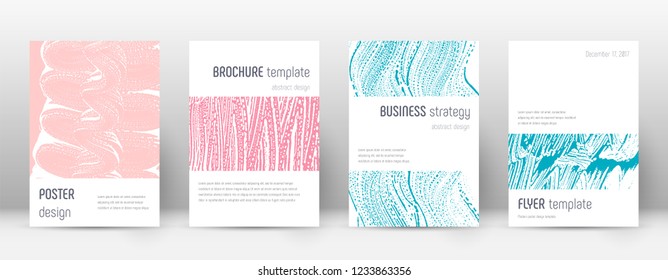 Cover page design template. Minimalistic brochure layout. Classy trendy abstract cover page. Pink and blue grunge texture background. Memorable poster.