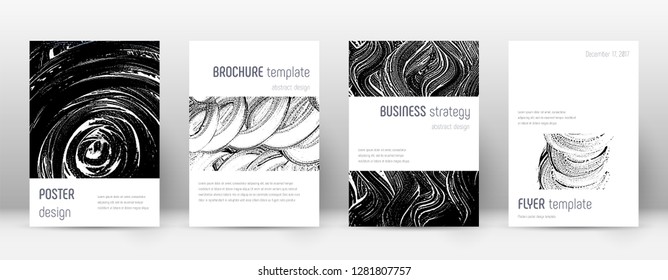 Cover page design template. Minimalistic brochure layout. Classic trendy abstract cover page. Black and white grunge texture background. Pretty poster.