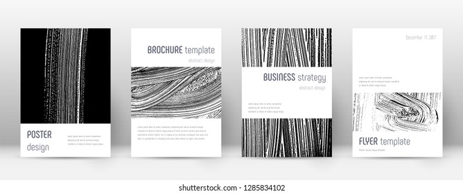 Cover page design template. Minimalistic brochure layout. Classic trendy abstract cover page. Black and white grunge texture background. Flawless poster.