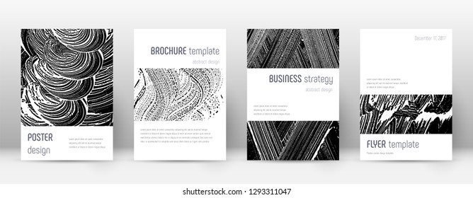 Cover page design template. Minimalistic brochure layout. Classic trendy abstract cover page. Black and white grunge texture background. Glamorous poster.