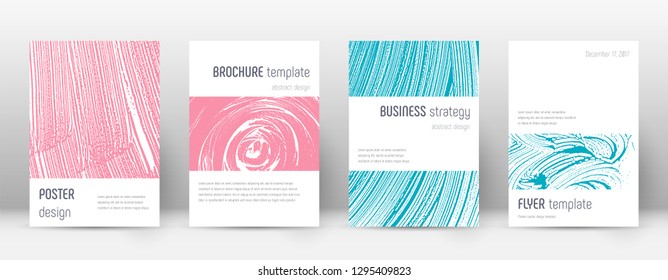 Cover page design template. Minimalistic brochure layout. Comely trendy abstract cover page. Pink and blue grunge texture background. Attractive poster.