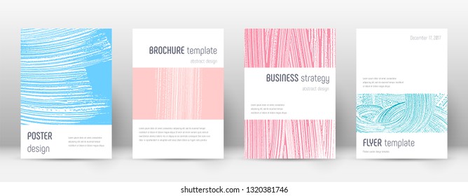 Cover page design template. Minimalistic brochure layout. Classy trendy abstract cover page. Pink and blue grunge texture background. Nice poster.