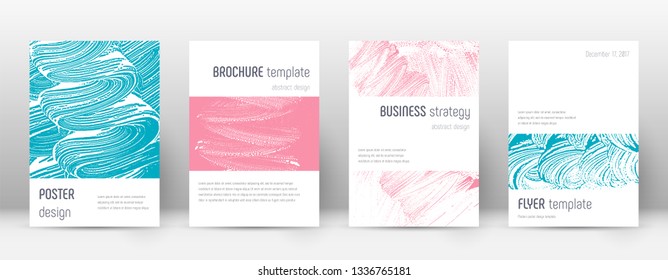 Cover page design template. Minimalistic brochure layout. Comely trendy abstract cover page. Pink and blue grunge texture background. Curious poster.