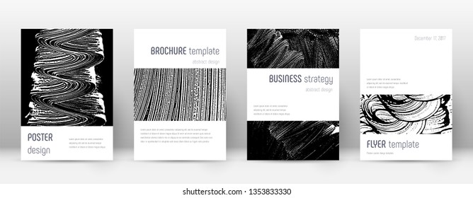 Cover page design template. Minimalistic brochure layout. Classic trendy abstract cover page. Black and white grunge texture background. Immaculate poster.