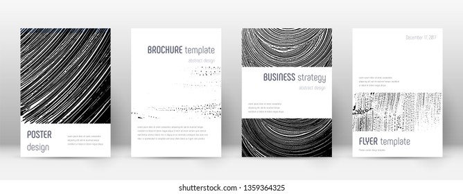 Cover page design template. Minimalistic brochure layout. Classic trendy abstract cover page. Black and white grunge texture background. Overwhelming poster.