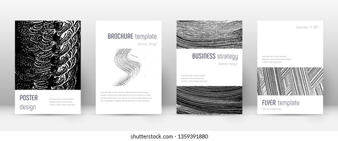 Cover page design template. Minimalistic brochure layout. Classic trendy abstract cover page. Black and white grunge texture background. Precious poster.
