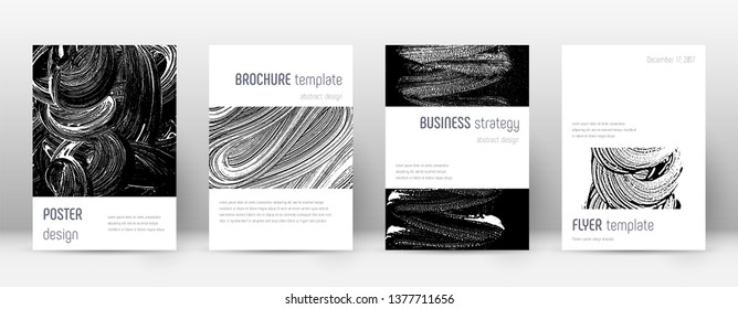 Cover page design template. Minimalistic brochure layout. Classic trendy abstract cover page. Black and white grunge texture background. Imaginative poster.
