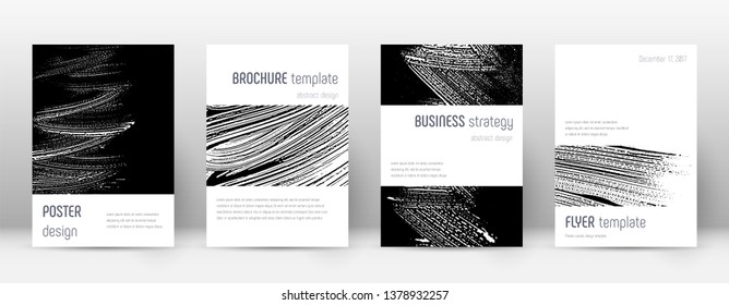 Cover page design template. Minimalistic brochure layout. Classic trendy abstract cover page. Black and white grunge texture background. Neat poster.