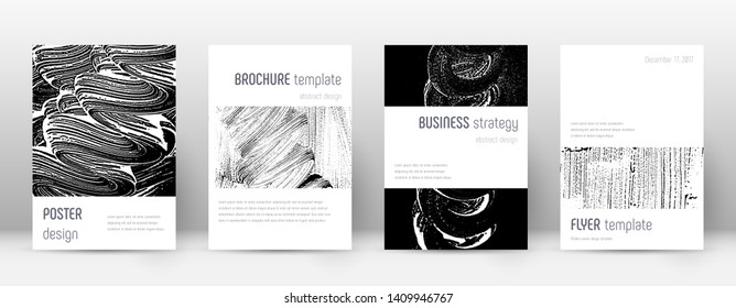 Cover page design template. Minimalistic brochure layout. Classic trendy abstract cover page. Black and white grunge texture background. Fantastic poster.