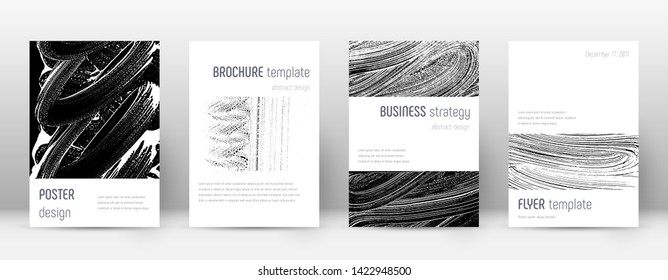 Cover page design template. Minimalistic brochure layout. Classic trendy abstract cover page. Black and white grunge texture background. Fair poster.