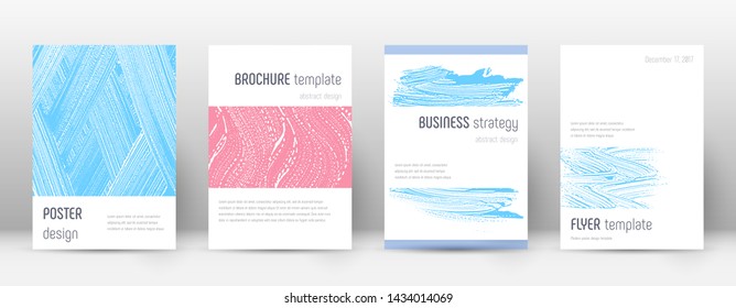 Cover page design template. Minimalistic brochure layout. Classy trendy abstract cover page. Pink and blue grunge texture background. Adorable poster.