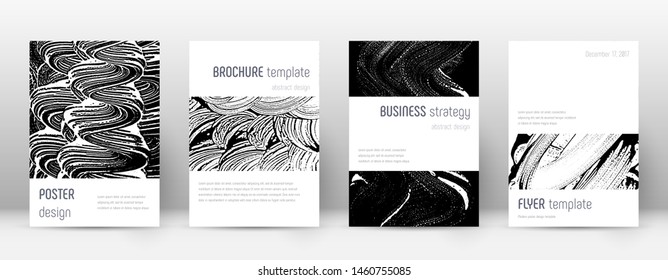 Cover page design template. Minimalistic brochure layout. Classic trendy abstract cover page. Black and white grunge texture background. Energetic poster.