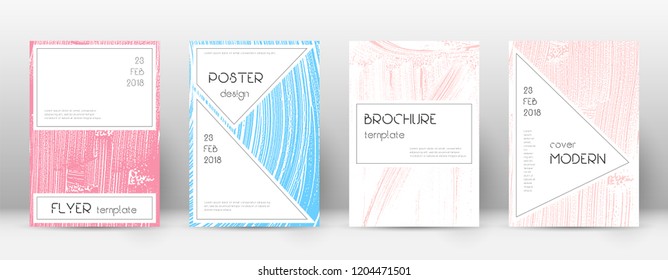 Cover page design template. Stylish brochure layout. Charming trendy abstract cover page. Pink and blue grunge texture background. Delicate poster.