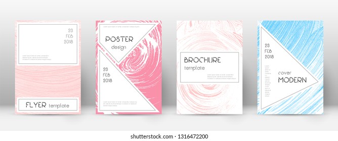 Cover page design template. Stylish brochure layout. Charming trendy abstract cover page. Pink and blue grunge texture background. Fascinating poster.