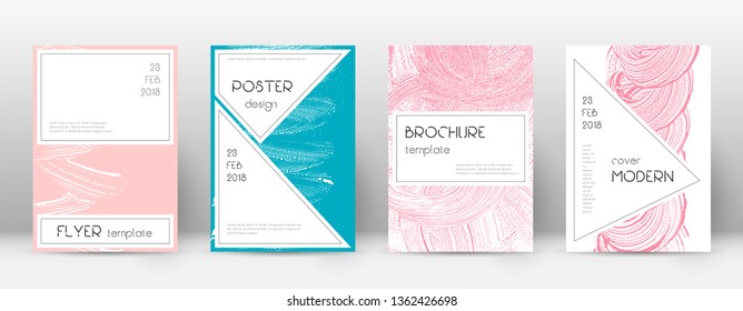 Cover page design template. Stylish brochure layout. Charming trendy abstract cover page. Pink and blue grunge texture background. Bizarre poster.