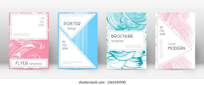 Cover page design template. Stylish brochure layout. Charming trendy abstract cover page. Pink and blue grunge texture background. Lovely poster.