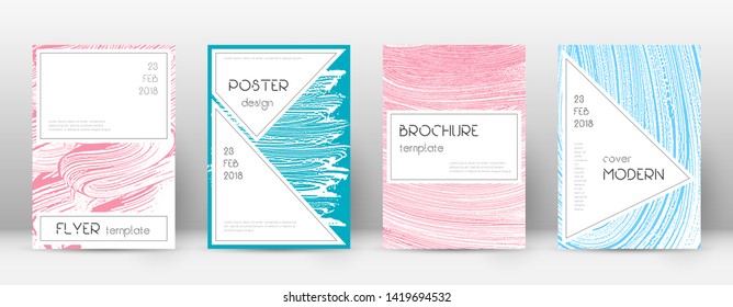 Cover page design template. Stylish brochure layout. Captivating trendy abstract cover page. Pink and blue grunge texture background. Superb poster.