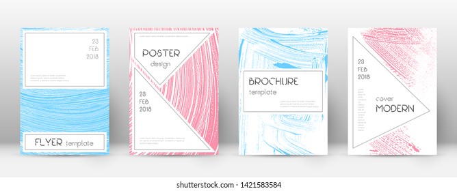 Cover page design template. Stylish brochure layout. Charming trendy abstract cover page. Pink and blue grunge texture background. Energetic poster.