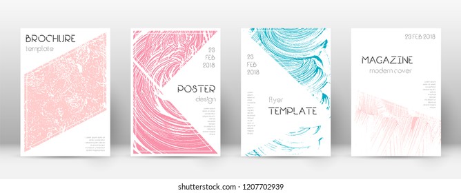 Cover page design template. Triangle brochure layout. Classy trendy abstract cover page. Pink and blue grunge texture background. Wondrous poster.