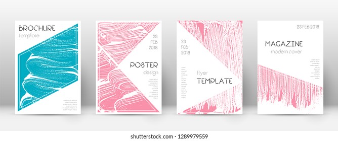 Cover page design template. Triangle brochure layout. Classy trendy abstract cover page. Pink and blue grunge texture background. Modern poster.
