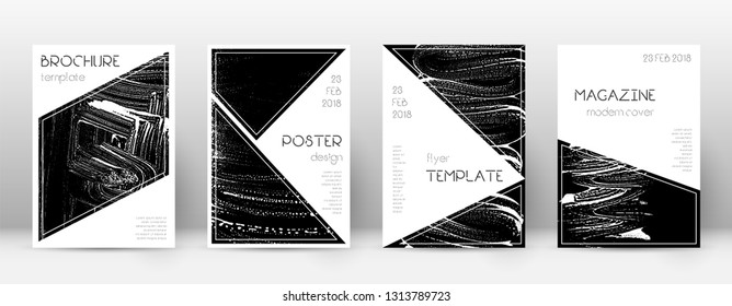 Cover page design template. Triangle brochure layout. Classy trendy abstract cover page. Black grunge texture background. Bizarre poster.