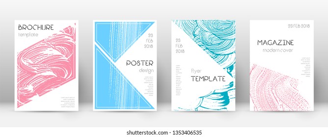 Cover page design template. Triangle brochure layout. Comely trendy abstract cover page. Pink and blue grunge texture background. Artistic poster.