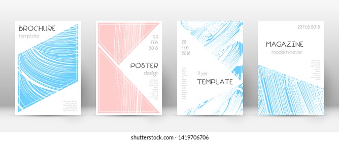 Cover page design template. Triangle brochure layout. Classy trendy abstract cover page. Pink and blue grunge texture background. Vibrant poster.