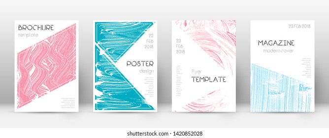Cover page design template. Triangle brochure layout. Classy trendy abstract cover page. Pink and blue grunge texture background. Uncommon poster.