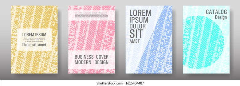 Cover page design templates set. Minimal brochure layouts. Trendy abstract cover pages. Pink turquoise blue grunge texture backgrounds. Stylish posters.
