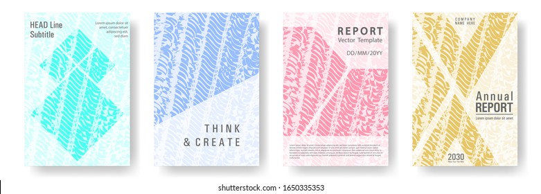 Cover page design templates set. Minimal brochure layouts. Trendy abstract cover pages. Pink turquoise blue grunge texture backgrounds. Stylish posters.