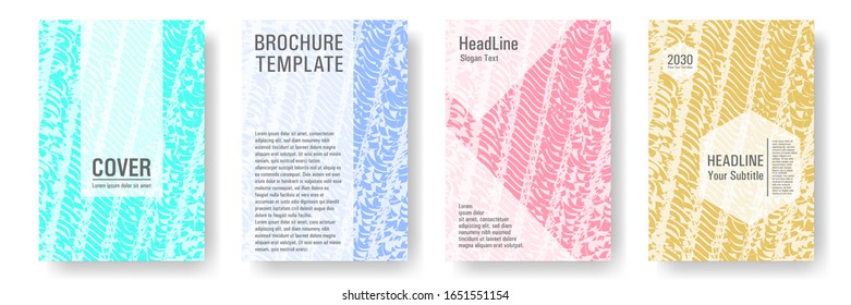 Cover page design templates set. Minimal brochure layouts. Trendy abstract cover pages. Pink turquoise blue grunge texture backgrounds. Stylish posters.