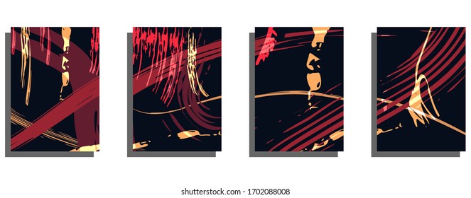 Cover page design templates set. Minimal brochure layouts. Trendy abstract cover pages. Grunge texture backgrounds. Stylish posters.