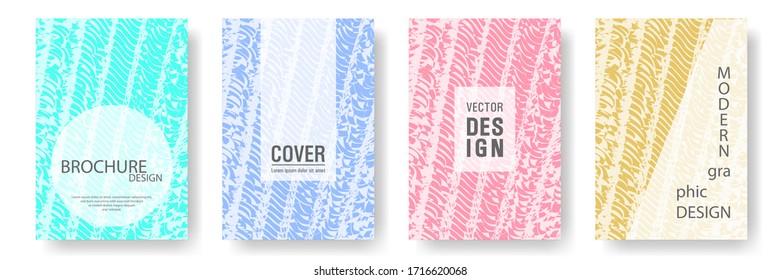 Cover page design templates set. Minimal brochure layouts. Trendy abstract cover pages. Pink turquoise blue grunge texture backgrounds. Stylish posters.