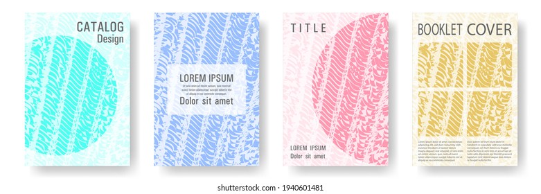 Cover page design templates set. Minimal brochure layouts. Trendy abstract cover pages. Pink turquoise blue grunge texture backgrounds. Stylish posters.