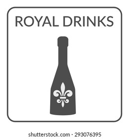 Cover page design for the wine list on white background. Logo Design for cafe, coffee shop, restaurant. Icon with a bottle of wine. Service Concept. Restaurant icon with royal fleur de lis. Flat Style