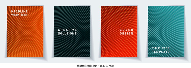 Cover page digital layout vector design set. Halftone lines grid background patterns. Banner templates.  Business gradient title page graphic collectoin.