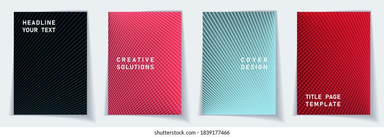 Cover page digital layout vector design set. Halftone lines geometric background patterns. Poster templates. Educational gradient title page graphic collectoin.