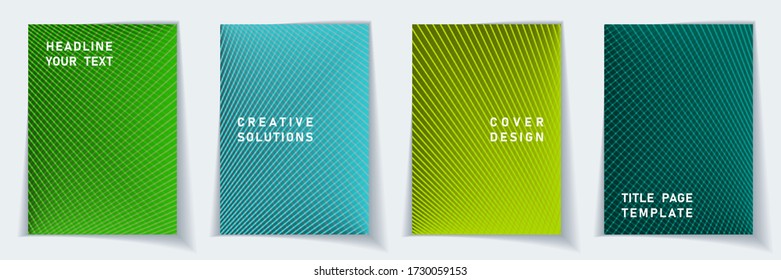 Cover page flat layout vector design set. Halftone lines geometric background patterns. Certificate templates.  Educational gradient covers graphic collectoin.