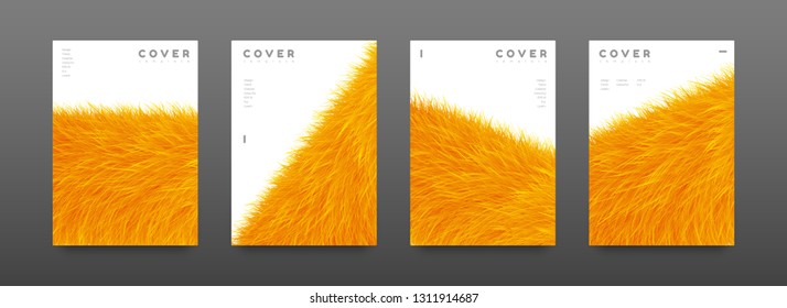 Cover page fur design template. Modern flyer layout. Abstract and colourful cover page. Orange furry texture background. Vector graphic poster. EPS10