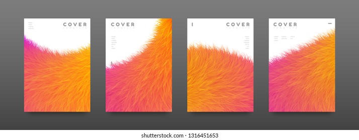 Cover page fur design template. Modern flyer layout. Abstract and colourful cover page. Orange furry texture background. Vector graphic poster. EPS10