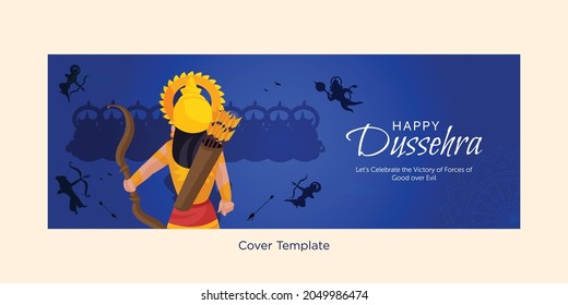 Cover page of Happy Dussehra festival cartoon style template.