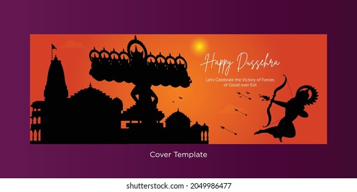 Cover page of Indian festival Happy Dussehra cartoon style template.