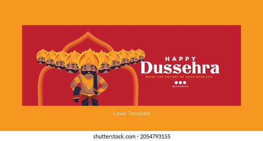 Cover page of Indian festival happy Dussehra cartoon style template.