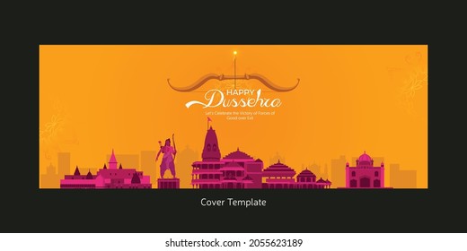 Cover page of Indian festival Happy Dussehra cartoon style template.