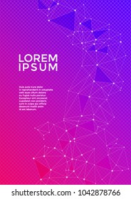 Cover page layout. Global network connection of points and lines. Interlinked nodes, neuron, social media, web or  big data cloud structure concept. Network nodes information technology concept.
