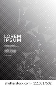 Cover page layout. Global network connection digital grid. Interlinked nodes, molecular, social media, web or big data cloud structure concept. Information technology concept cover vector white black.