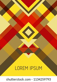 Cover page layout vector template geometric design with triangles and stripes pattern for party poster. Carnival mexican motifs. Striped bauhaus pattern vector cover design. Cool geometry.